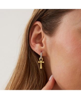 Sterling Silver Egyptian Ankh Zirconia Hoop Earring