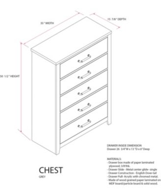 Harmony 5 Wood Drawer Chest Dresser for Bedroom - Tall & Modern Storage Organizer, Light Oak Gray