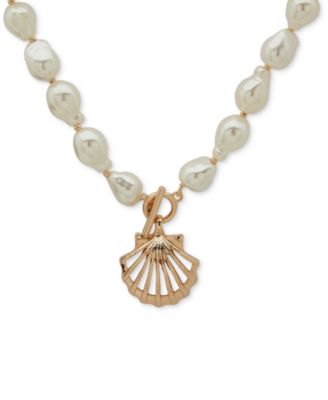 Anne Klein - Gold-Tone Shell Imitation Pearl Beaded Pendant Necklace, 16" + 3" extender