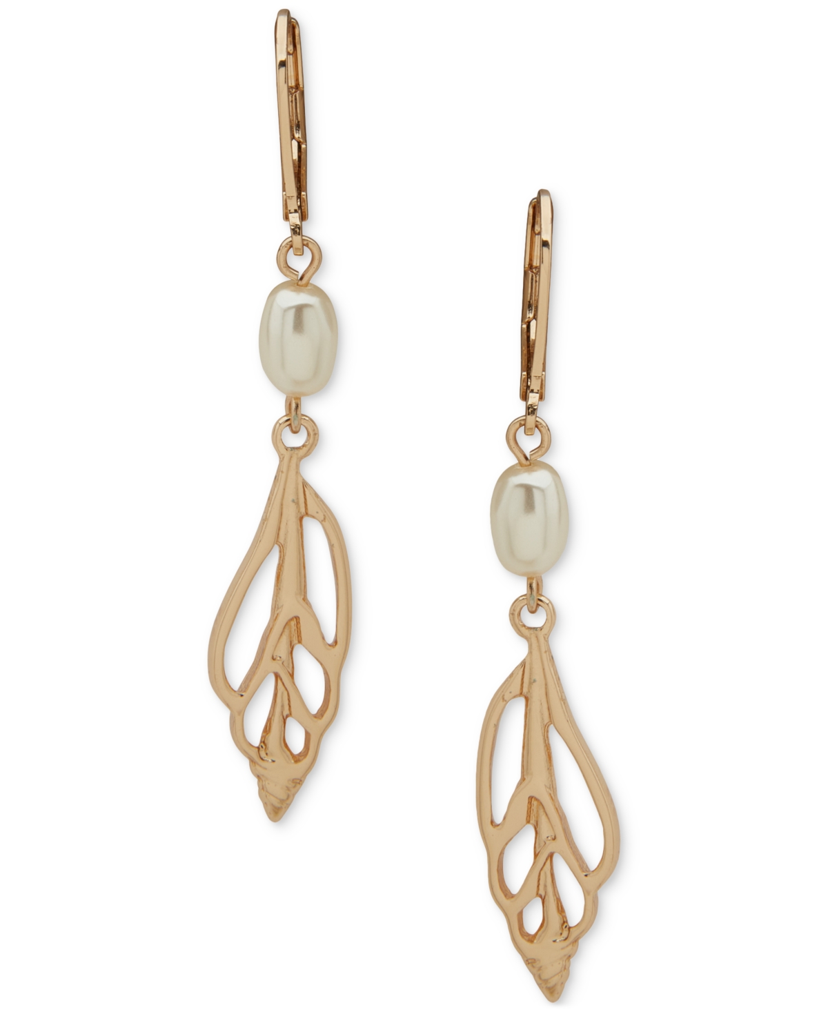 Gold-Tone Imitation Pearl Shell Linear Drop Earrings - Pearl