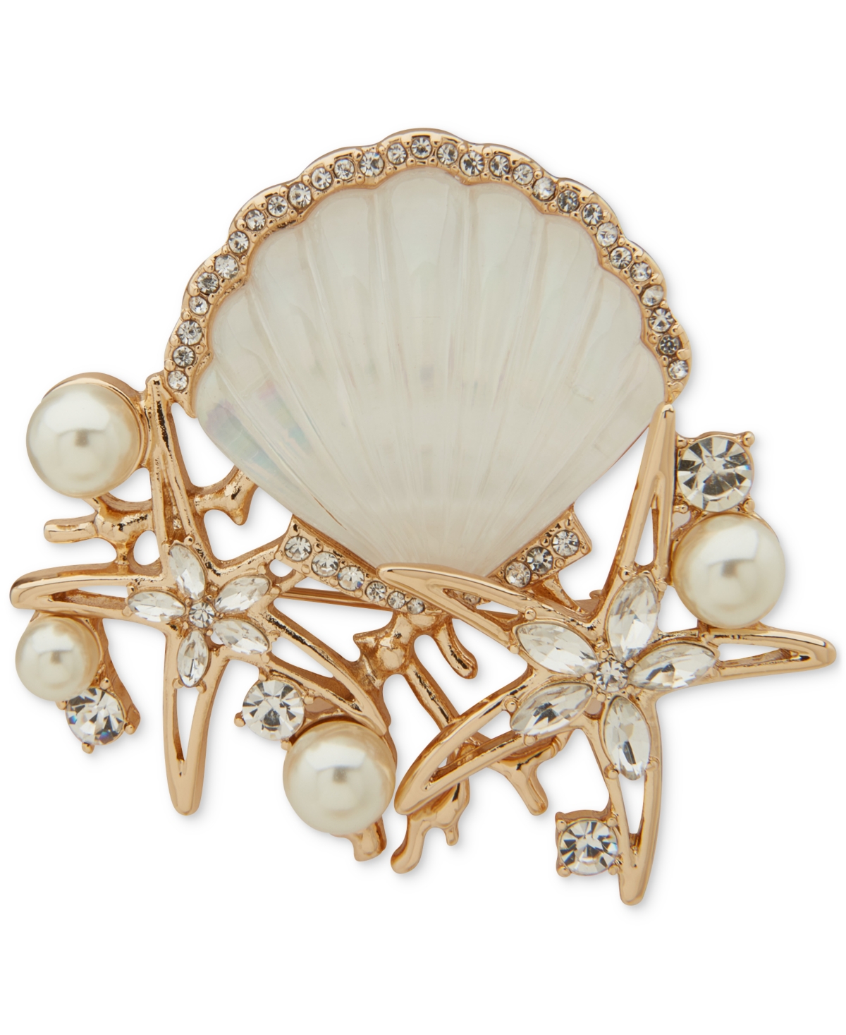Gold-Tone Mixed Stone Under The Sea Shell Pin - Pearl