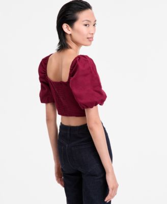 Women's Puff-Sleeve Crop Top, Exclusively at Macy's
