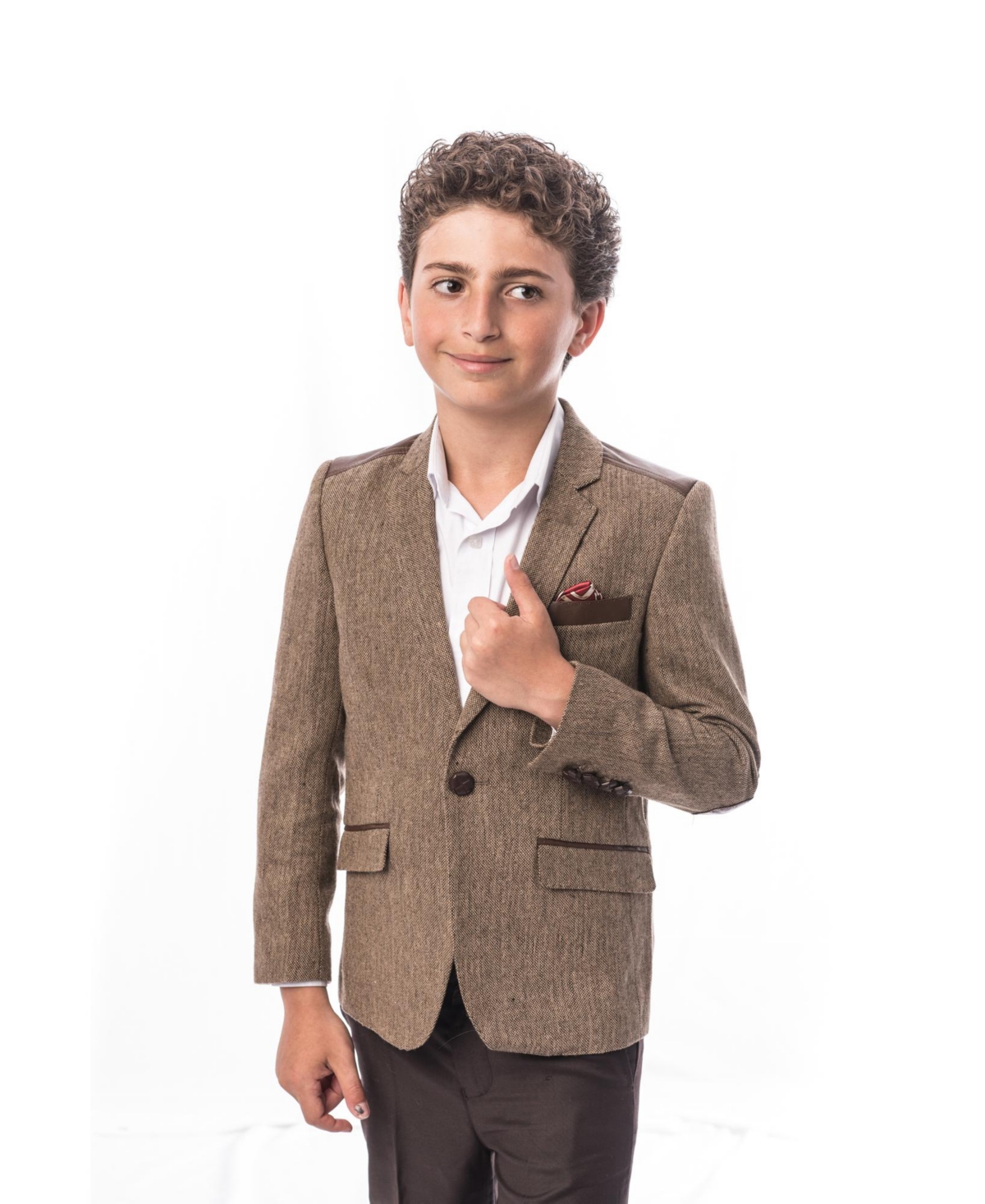Elie Balleh Boys Brown Slim Fit Tweed Blazer - Brown