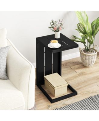 C-Shaped End Table Convertible Coffee Table with Adjustable Foot Pads