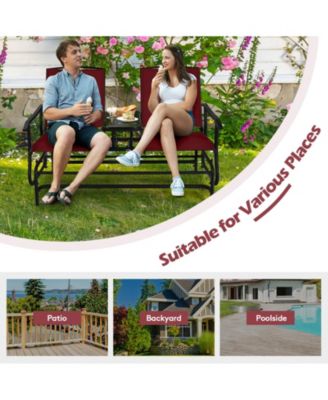 2-Person Double Rocking Loveseat with Mesh Fabric and Center Tempered Glass Table