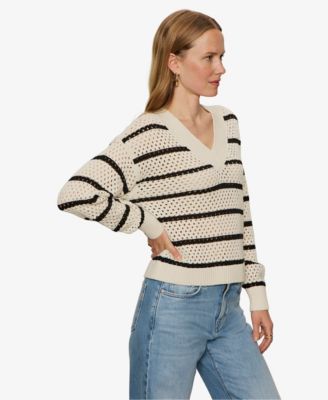 Women's Airy Openwork V-Neck Sweater
