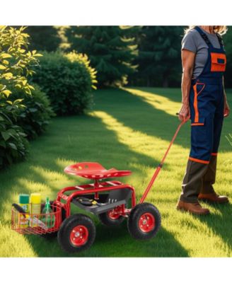 Extendable Handle Garden Cart Rolling Wagon Scooter