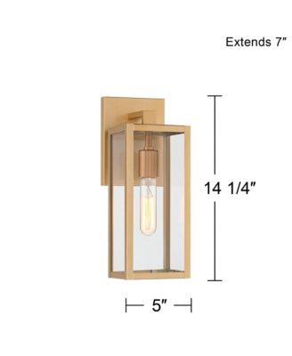 Modern Outdoor Wall Light Fixture Soft Gold 14 1/4" Clear Glass for Exterior Barn Deck House Home Porch Yard Patio