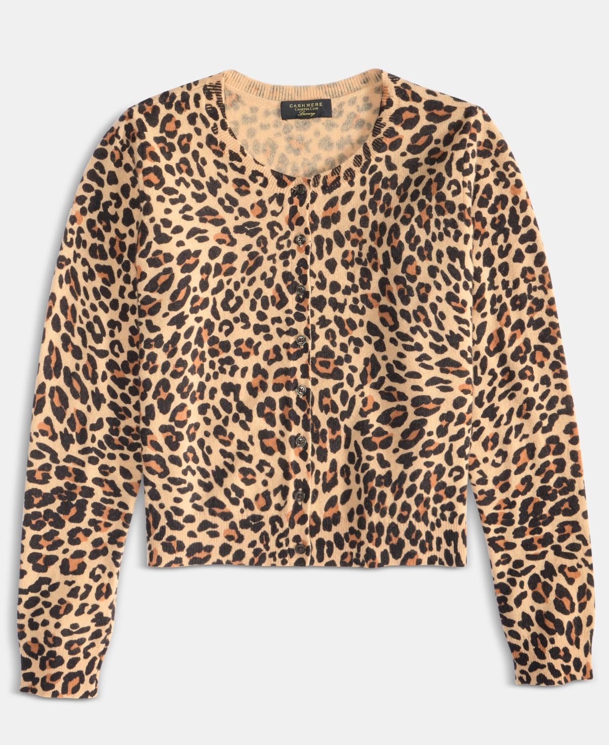 Charter Club Women's 100% Cashmere Leopard-print Crewneck Cardigan, Macy's Exclusive In Animal Print