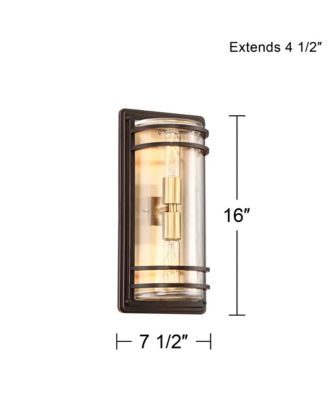 Habitat Modern Industrial Outdoor Wall Light Fixtures Set of 2 Bronze Brass 16" Clear Glass for Post Exterior Barn Deck