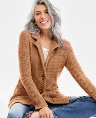 Charter Club Womens 100 Cashmere Herringbone Stitch Blazer Pxs Xxl Macys Exclusive In Brown