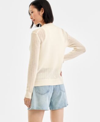 Women's 100% Cashmere Pointelle Boyfriend Cardigan, Macy's Exclusive