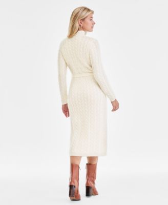 Women's 100% Cashmere Cable-Knit Mock Neck Midi Dress, Macy's Exclusive