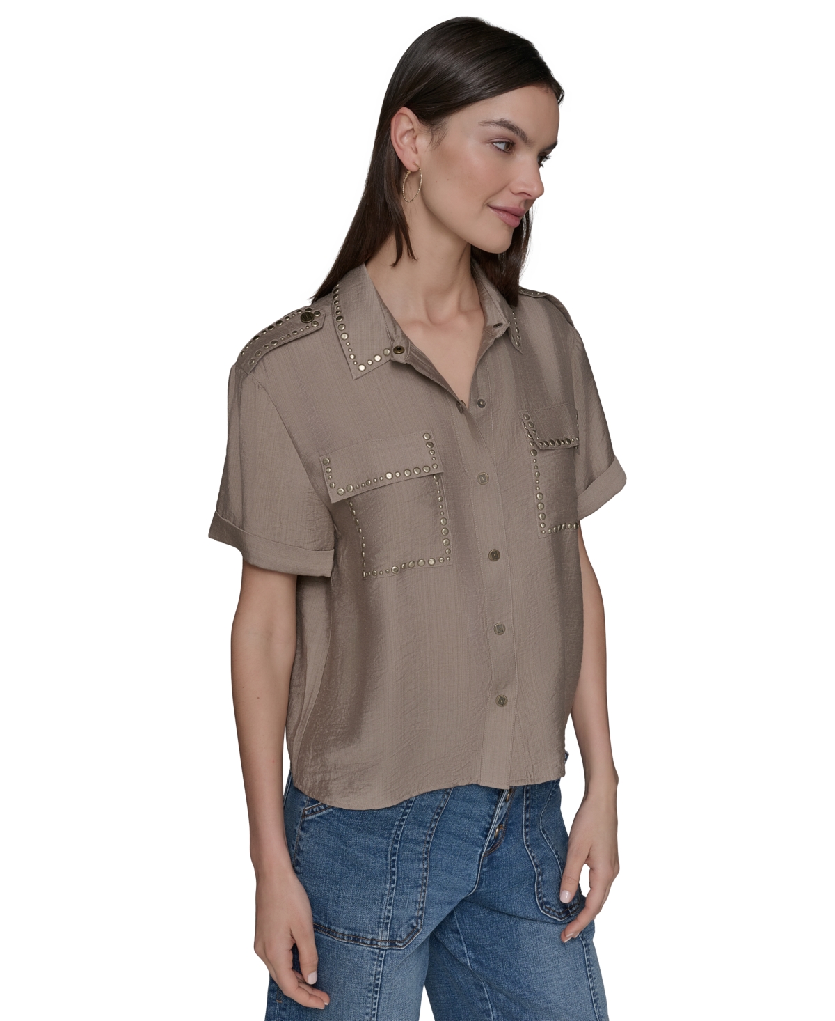 Karl Lagerfeld Petite Textured Studded Blouse