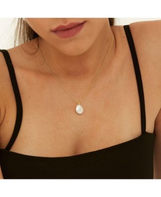Baroque Flat Pearl Pendant Necklace Sterling Silver