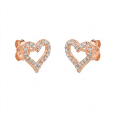 Spero London Heart Sterling Silver Stud Earrings - Rose gold