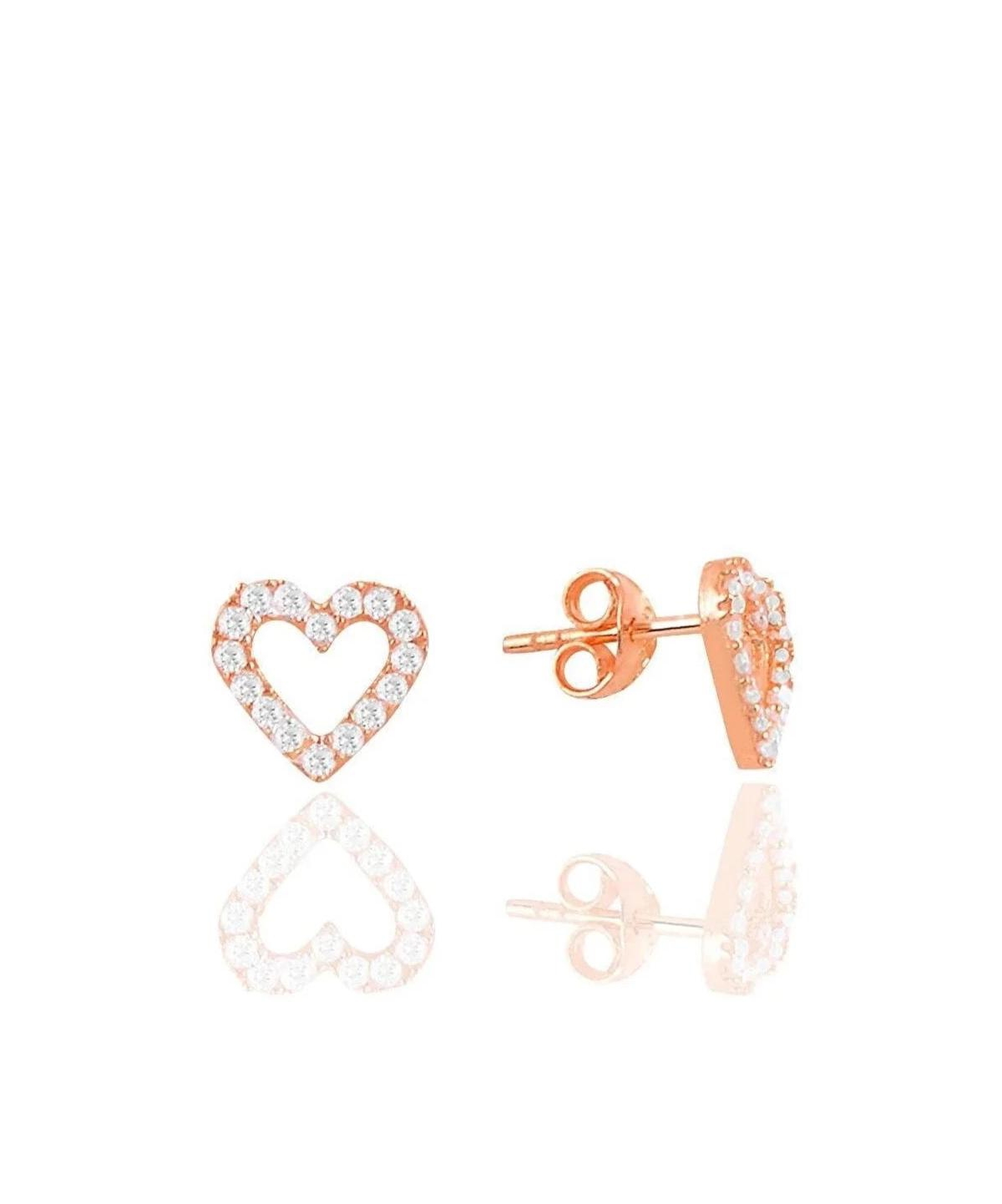 Heart Sterling Silver Stud Earrings - Rose gold