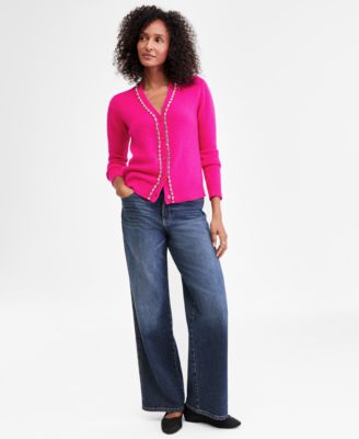 Women's 100% Cashmere V-Neck Rhinestone Cardigan, Macy's Exclusive