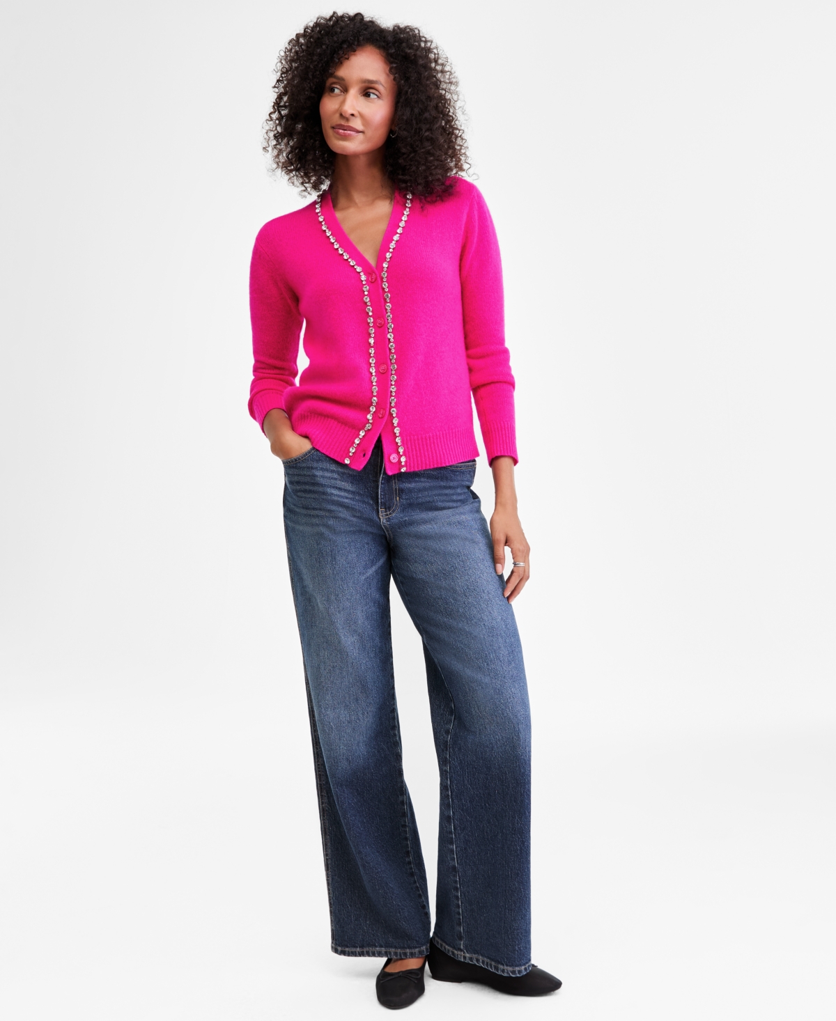 Charter Club Women's 100% Cashmere V-neck Rhinestone Cardigan, Macy's Exclusive In Pink