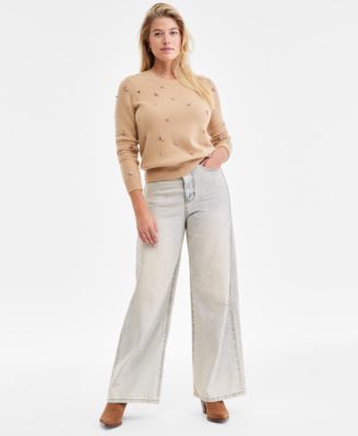 Women's 100% Cashmere Embellished Chunky Crewneck Sweaters, Macy's Exclusive