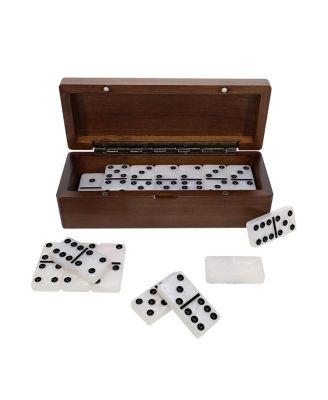 Double 6 Marbleized Dominoes in Magnetic Wooden Travel Box, White Color