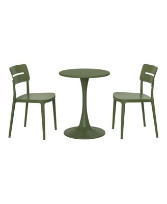 3-Piece Outdoor Round Metal Patio Dining Table Set With Stackable Patio Chairs