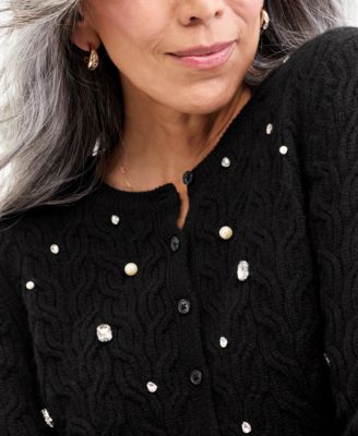 Women's 100% Cashmere Embellished Cable-Knit Cardigan, Macy's Exclusive