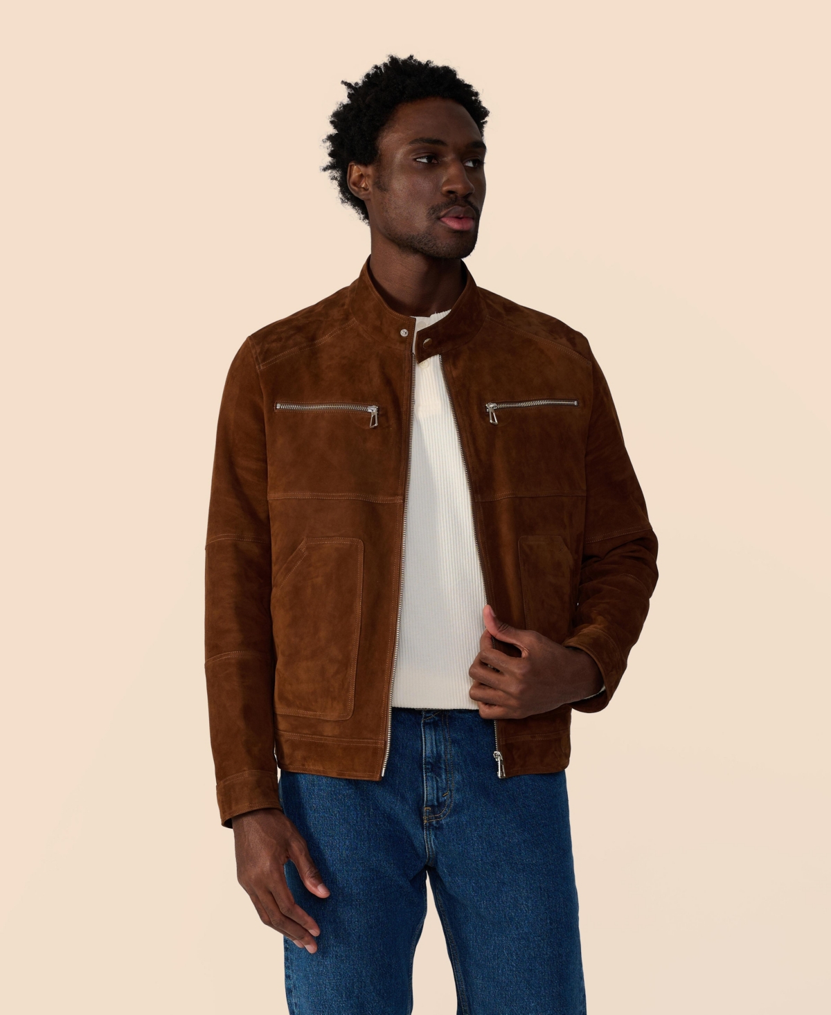 Men's Suede Motorcycle Jacket, Created for Macy's - Brown