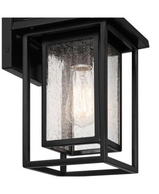 Cecile 15 1/4" High Mission Country Traditional Outdoor Wall Light Fixture Mount Porch House Exterior Outside Box Lantern Black Clear Seeded Glass Shade Front Door Patio Garage Home - John Timberland