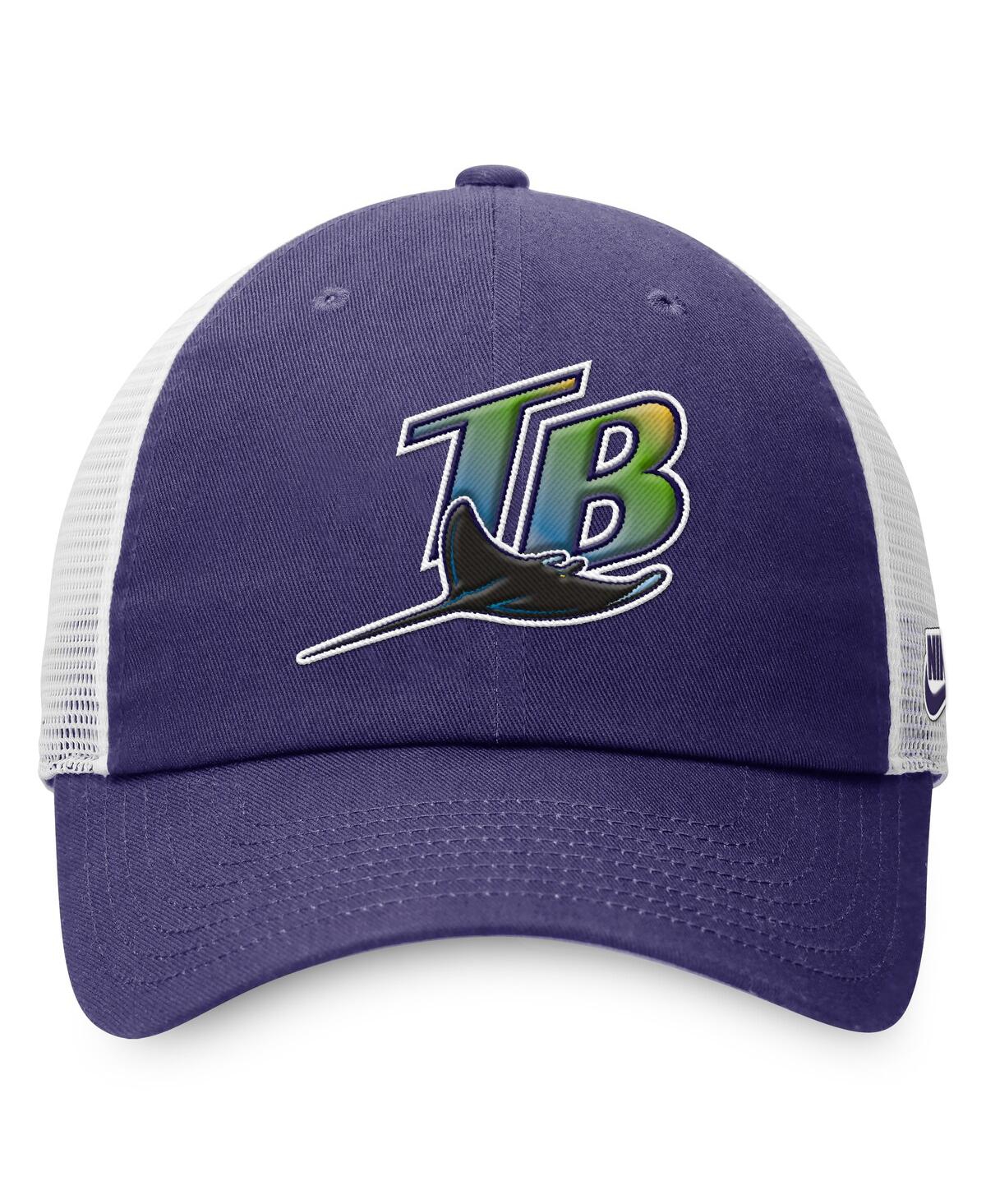 NIKE MEN'S PURPLE/WHITE TAMPA BAY RAYS RISE ADJUSTABLE TRUCKER HAT 