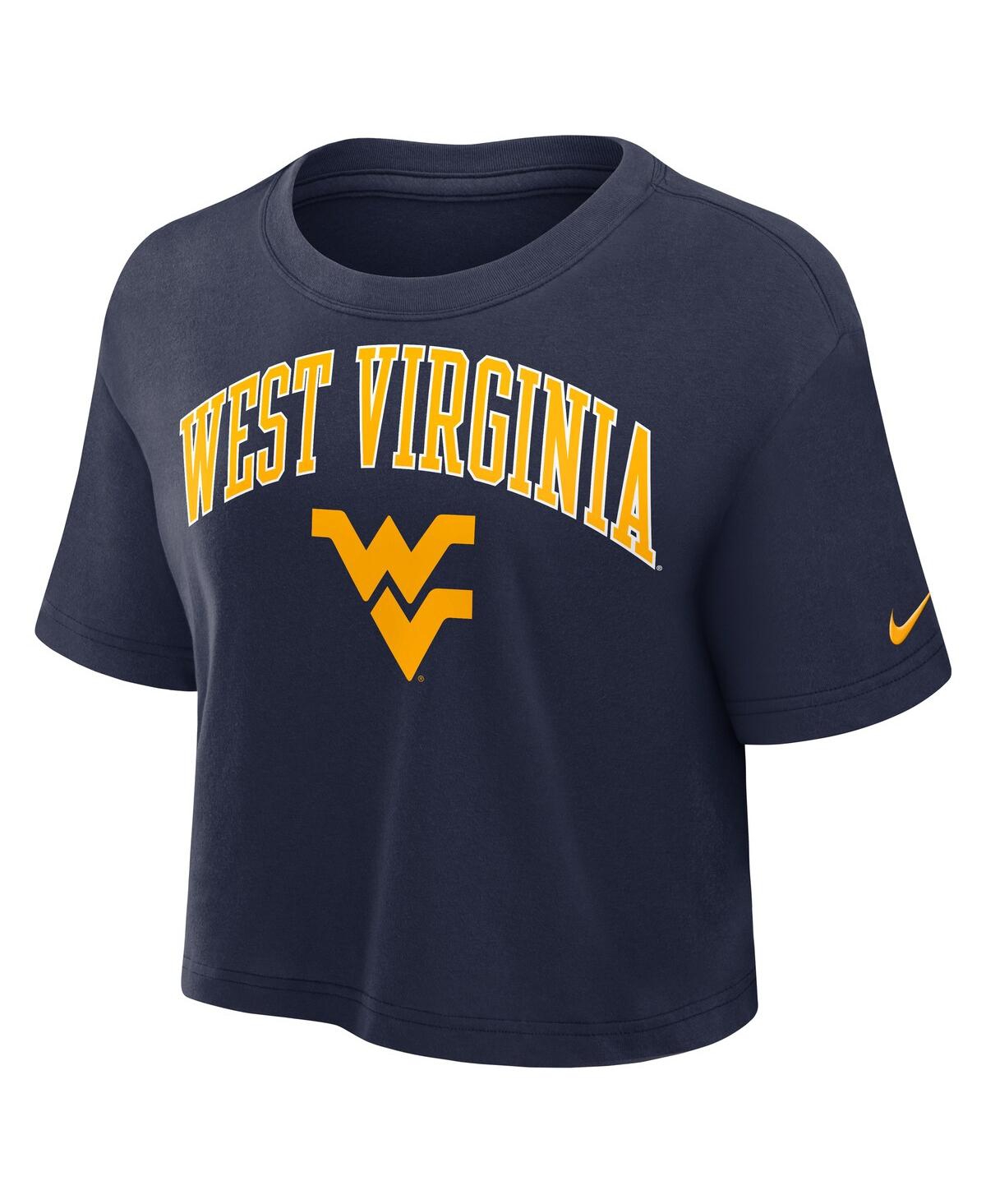Nike Women's Navy West Virginia Mountaineers Power Pursuit Athletic Prep Arch Performance Cropped T-shirt
