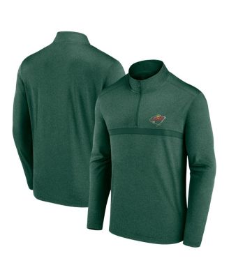 Logo Athletic - Men's Dark Heather Green Minnesota Wild Head-to-Head Raglan Quarter-Zip Top