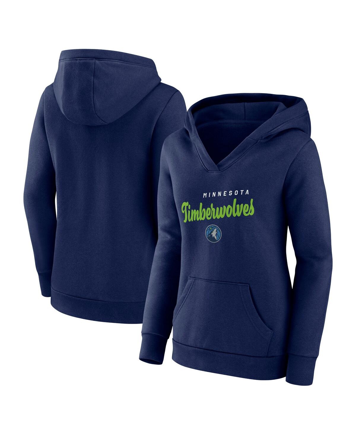 Women's Navy Minnesota Timberwolves Triumphant V-Neck Pullover Hoodie - Navy