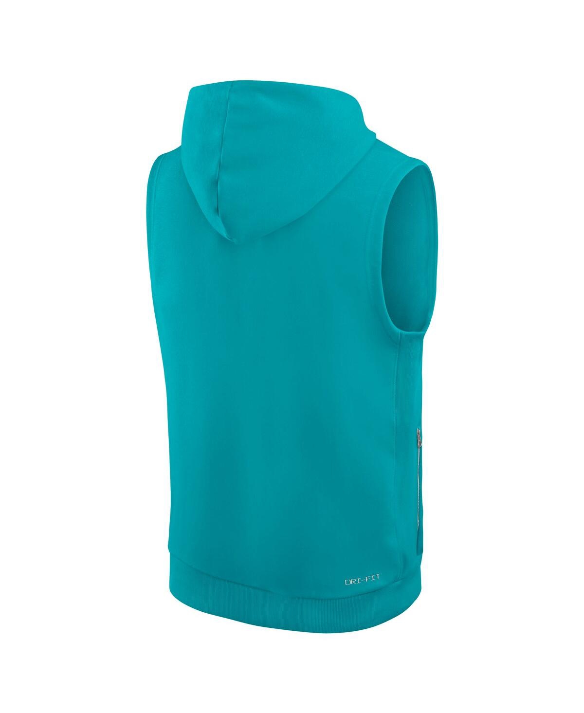 NIKE MEN'S AQUA MIAMI DOLPHINS SIDELINE PERFORMANCE SLEEVELESS PULLOVER HOODIE 