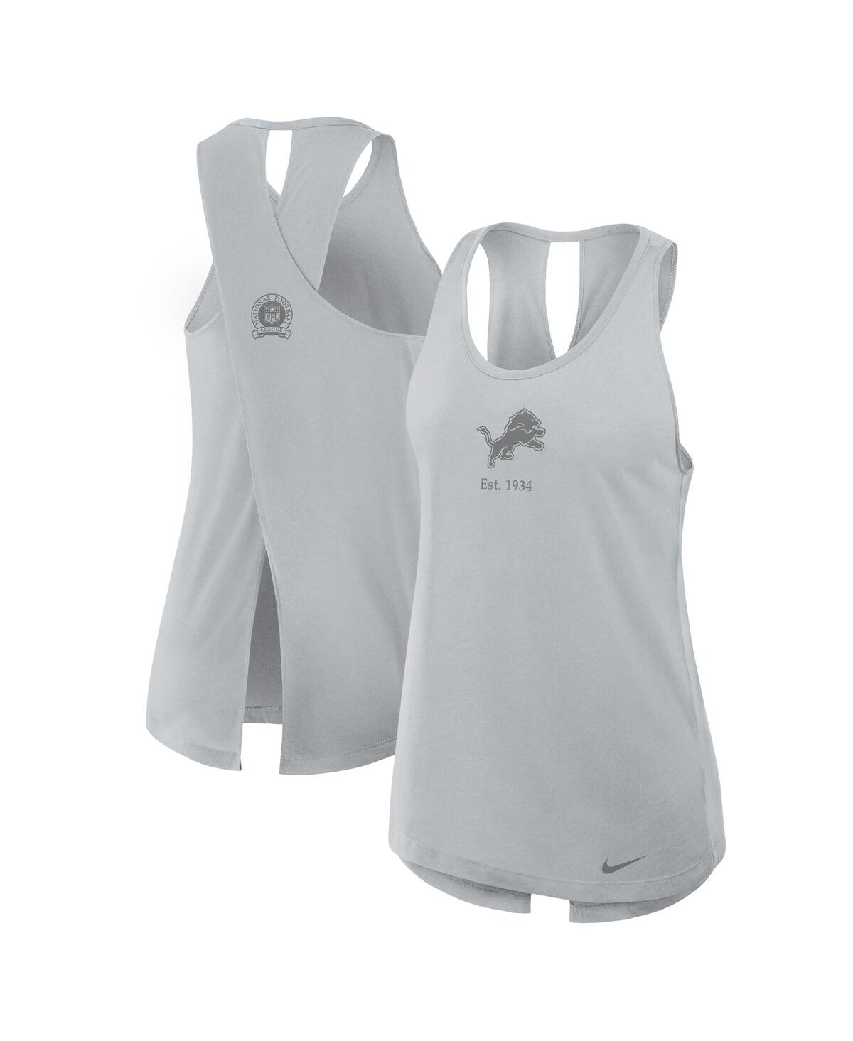 Women's Gray Detroit Lions Glory Crisscross Performance Tank Top - Gray
