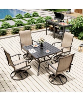 Outdoor 5-Piece Metal Patio Dining Set with and 4 Textilene Swivel Chairs and Square Table