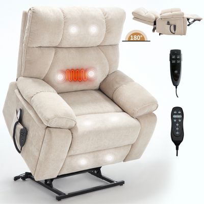 Heat Massage Dual Motor Infinite Position Up to 350 LBS Large Electric Power Lift Recliners with Hidden Cup Holders, Power-Remote