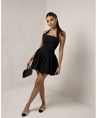 black mini dress near me Jezika Tied Shoulder Black Mini Dress How to style Ovard Black Mini Dress -