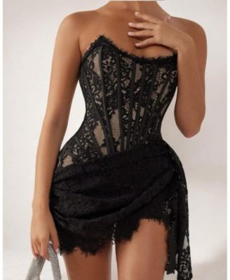 Women's Lace Corset Draped Mini Dress