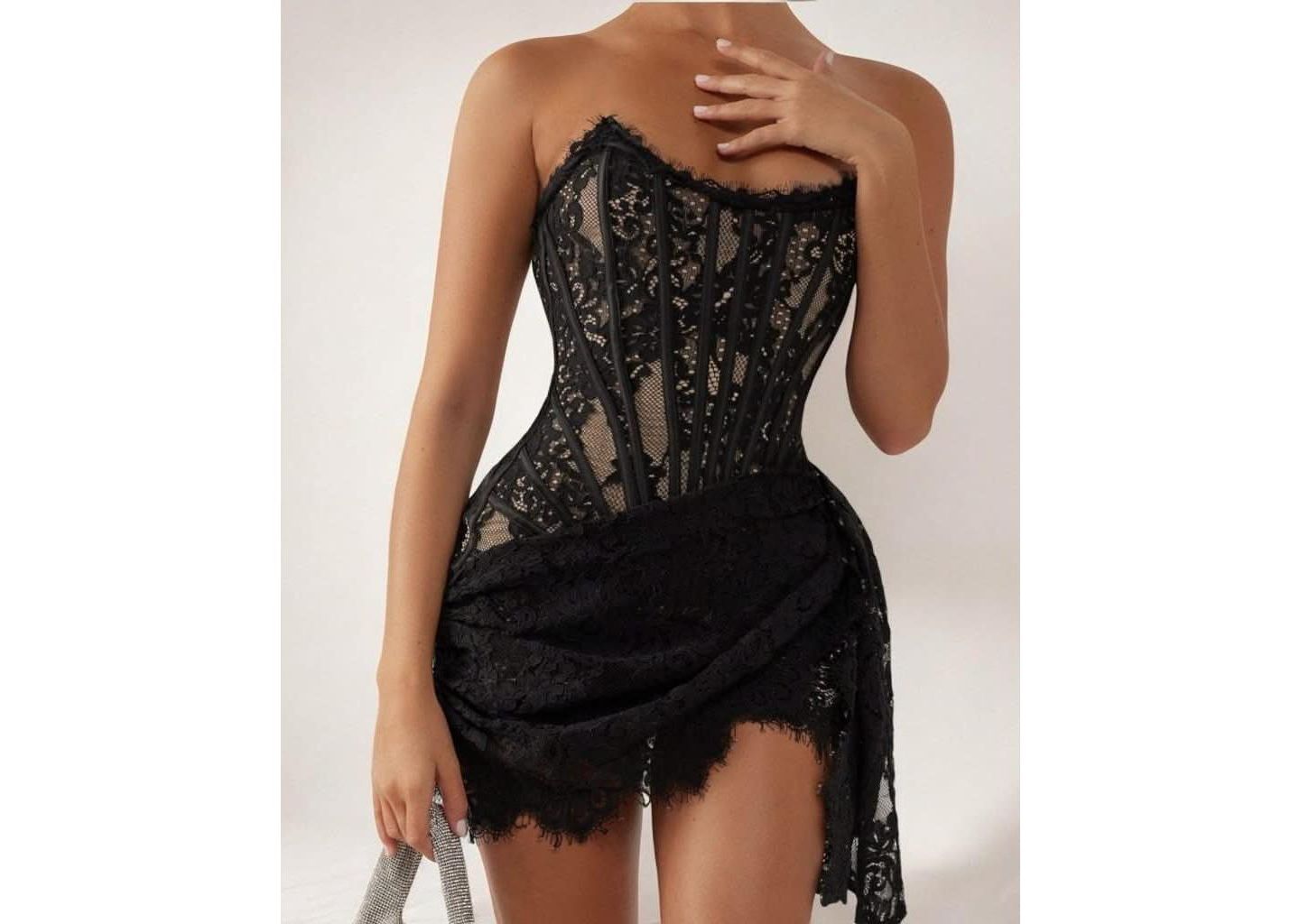 Женское платье Heiress Beverly Hills Lace Corset Draped Mini, цвет: Чёрный — фото 2