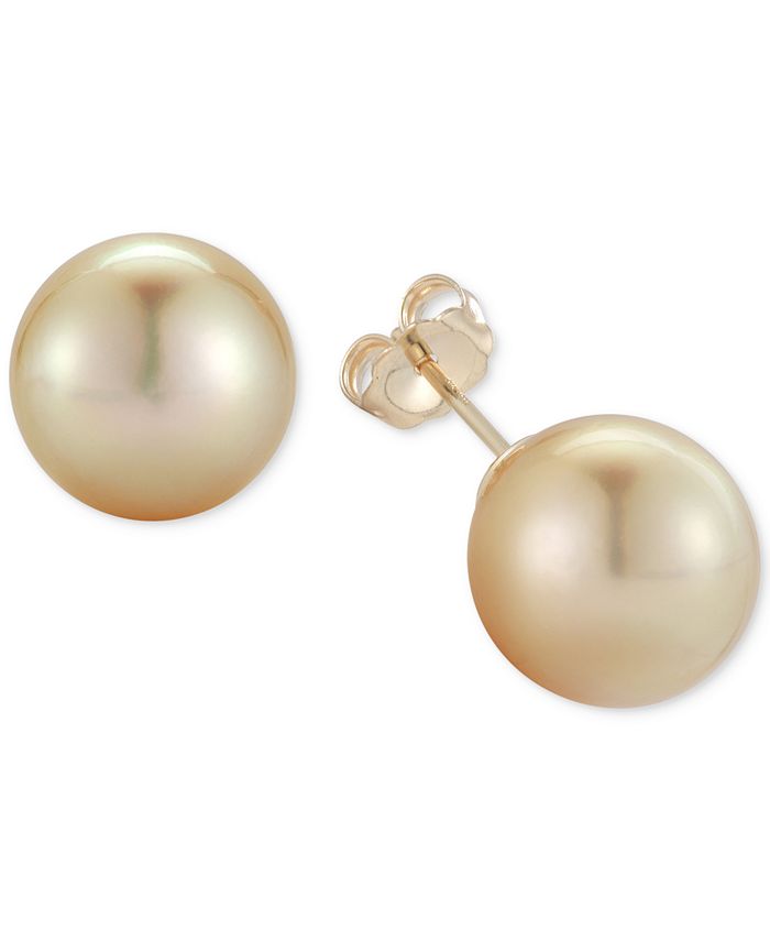 Macy's Cultured Golden South Sea Pearl (11mm) Stud Earrings in 14k Gold ...