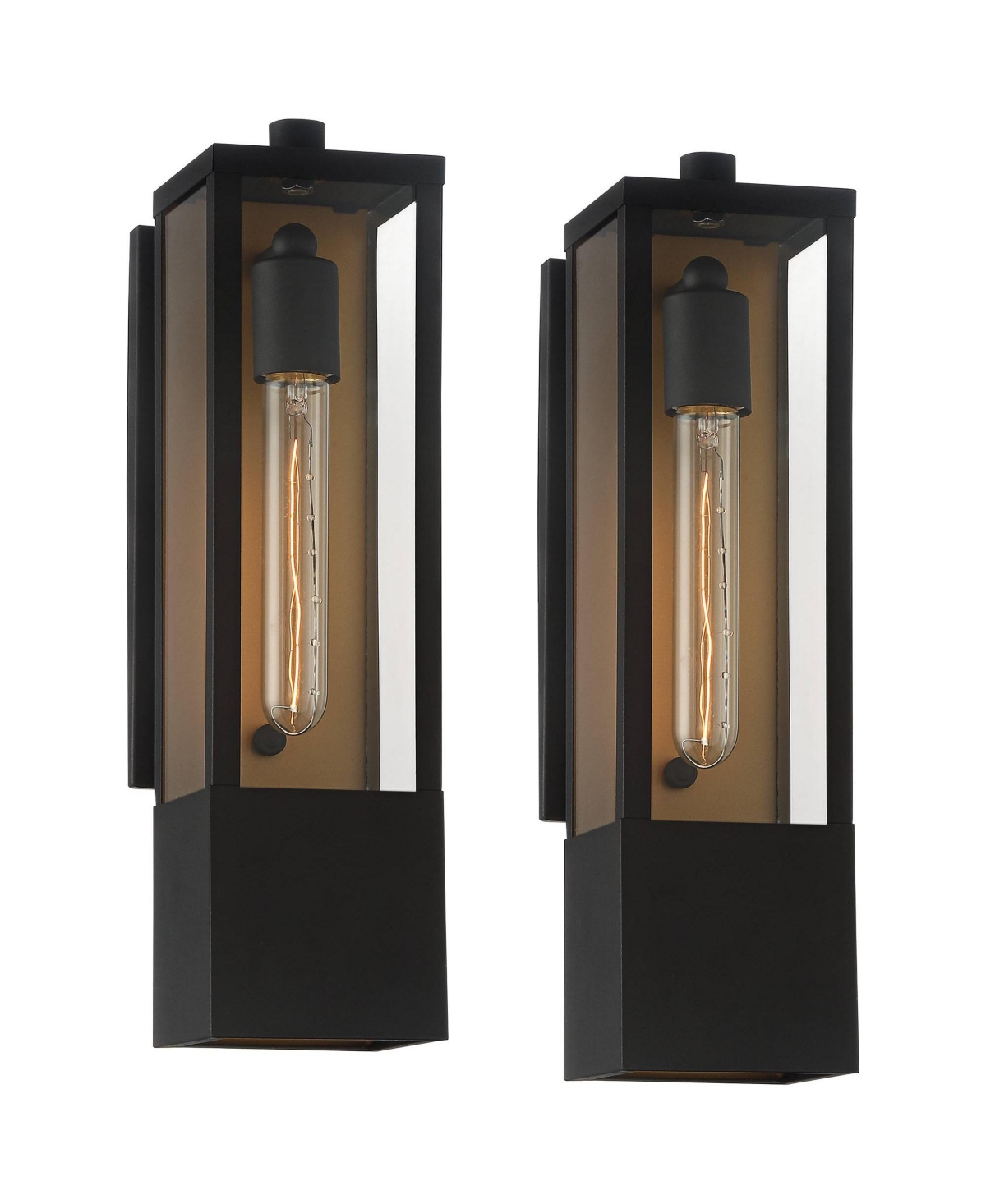 Berk Modern Outdoor Wall Light Fixtures Set of 2 Textured Black Gold Metal Box Frame 16&#x22; Clear Glass Panels for Post Exterior Barn Deck House Por
