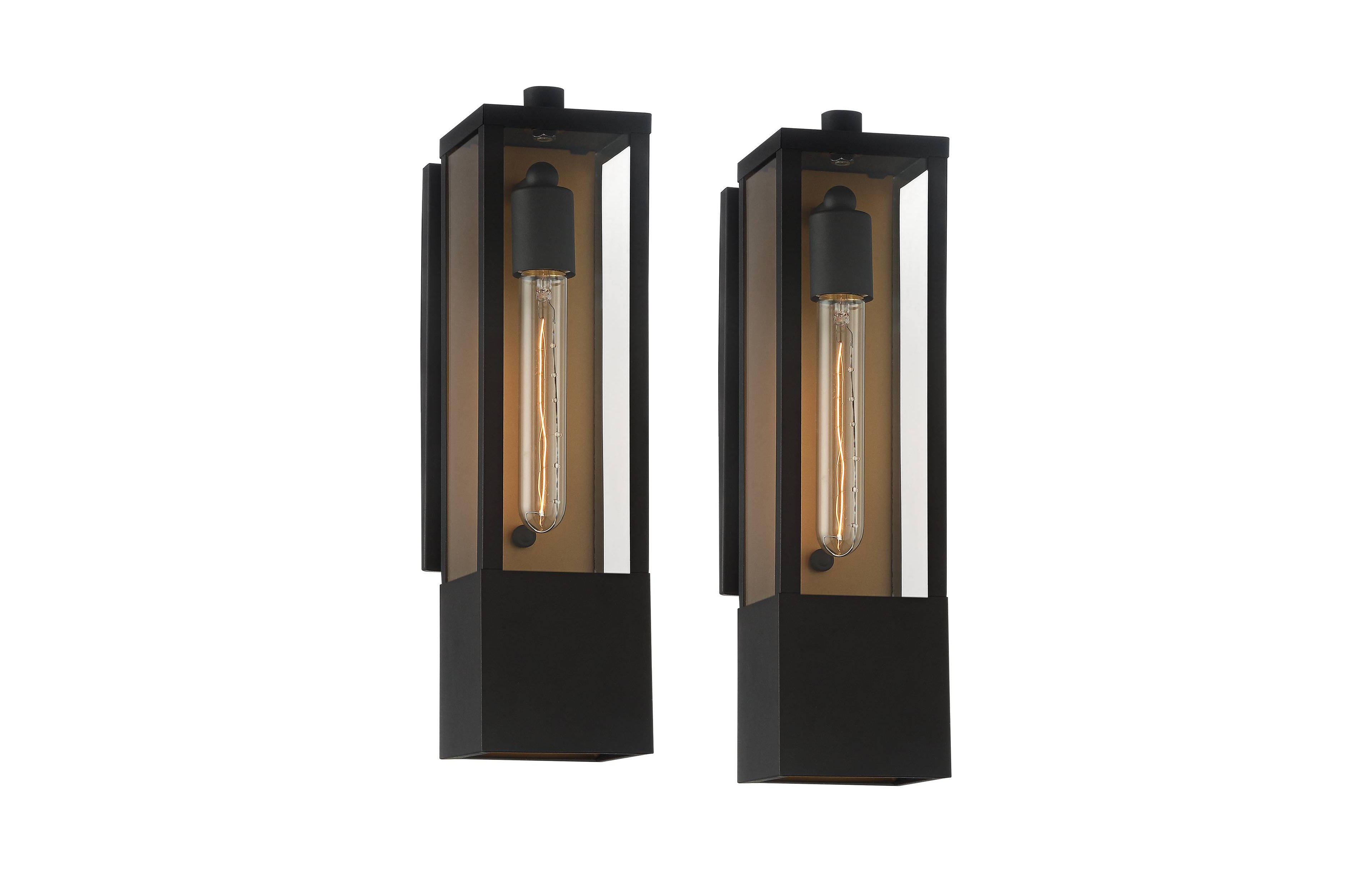 Berk Modern Outdoor Wall Light Fixtures Set of 2 Textured Black Gold Metal Box Frame 16" Clear Glass Panels for Post Exterior Barn Deck House Por