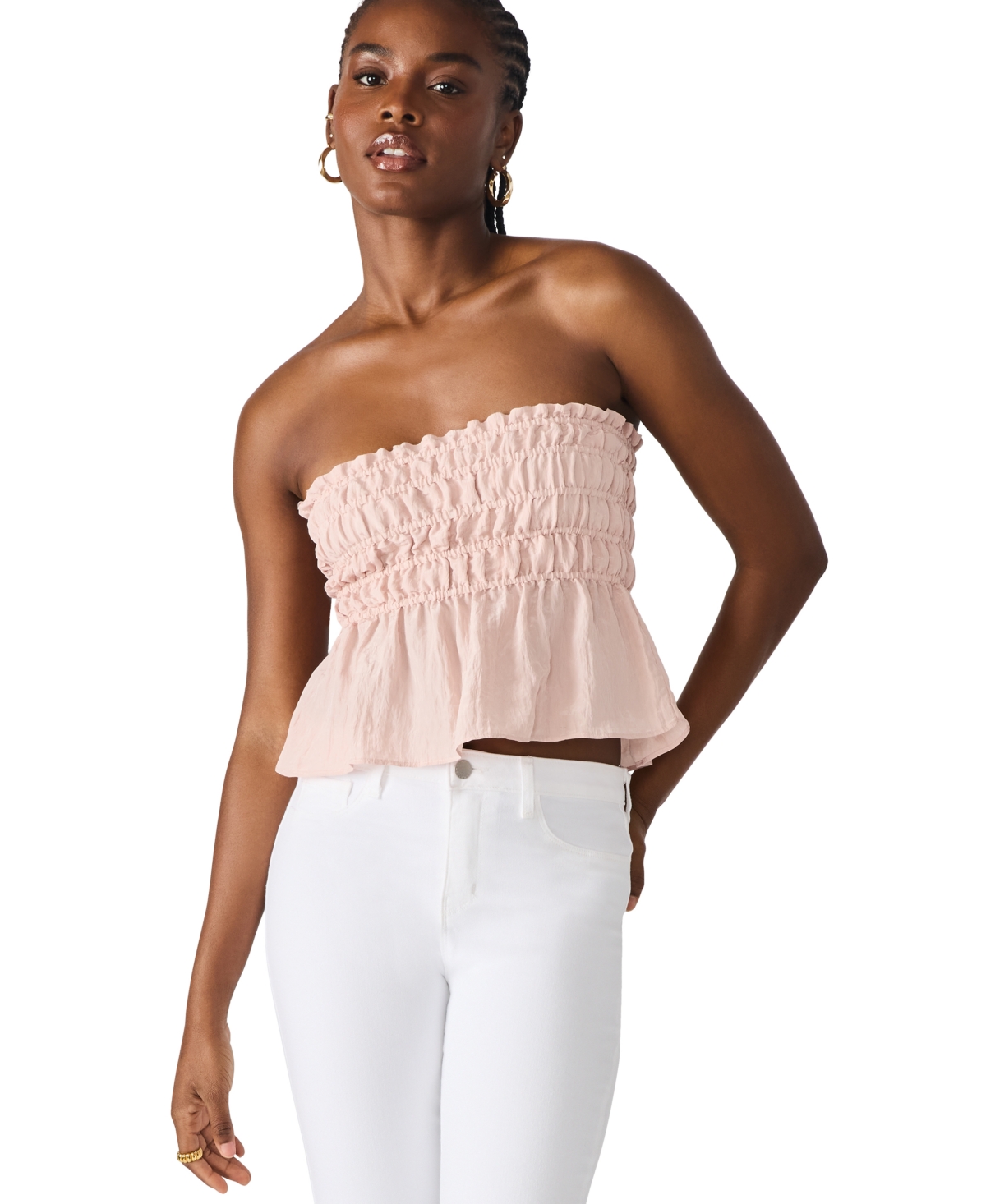 Steve Madden Cambria Strapless Smocked Peplum Top