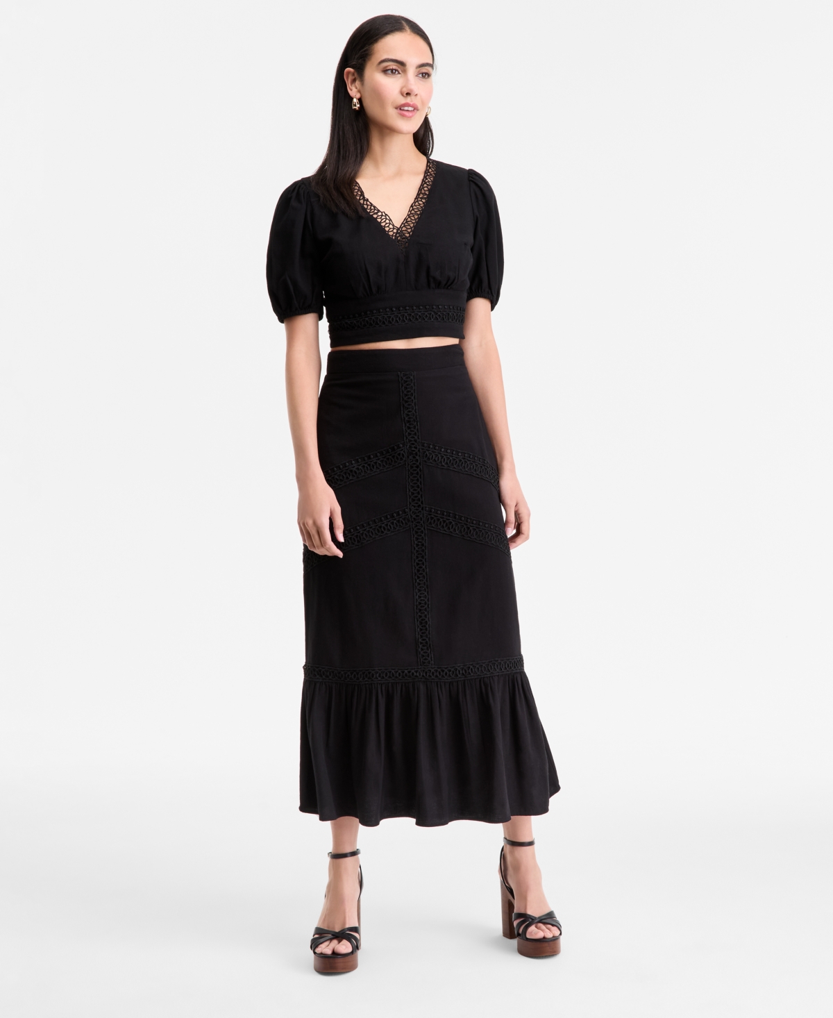 Women's Crochet-Trim Maxi Skirt, Exclusively at Macy's - Polished Gold