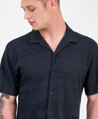 Men's Alessio Short Sleeve Textured Knit Button-Front Camp Shirt, Exclusively at Macy's