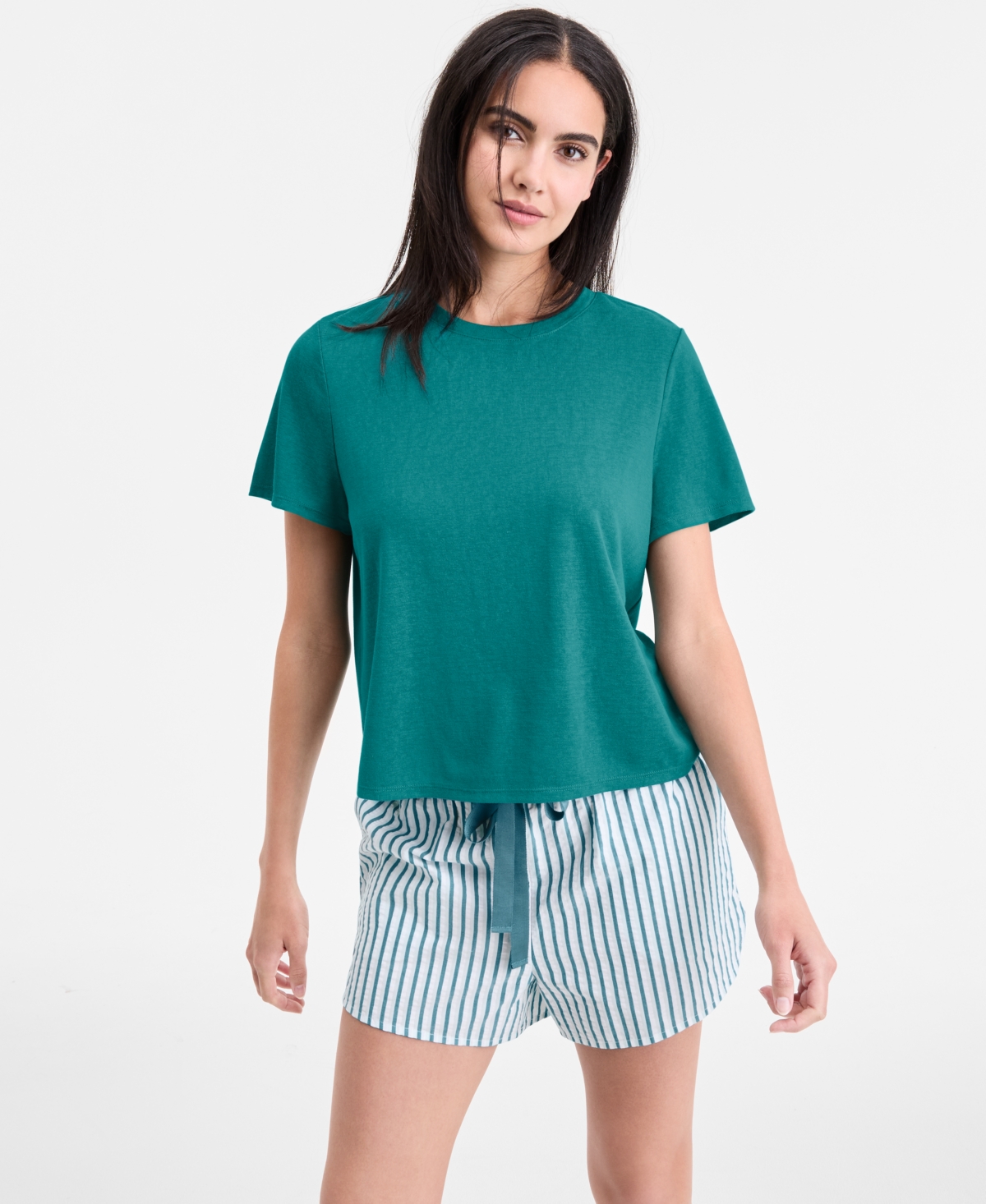 Stripe Seersucker Drawstring Shorts Xs-3X, Exclusively for Macy's - Teal Sapphire