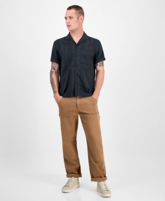 Men's Ford Short Sleeve Textured Striped Button-Front Camp Shirt, Exclusively at Macy's