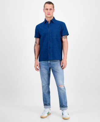 Men's Short Sleeve Striped Denim Button-Front Shirt, Exclusively at Macy's