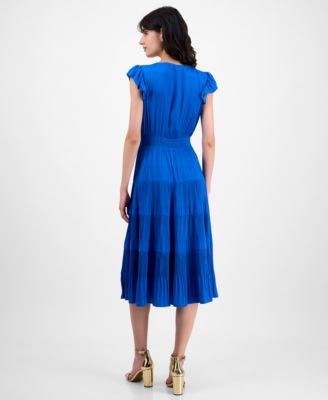 Women's Tiered V-Neck Flutter-Sleeve Midi Dress